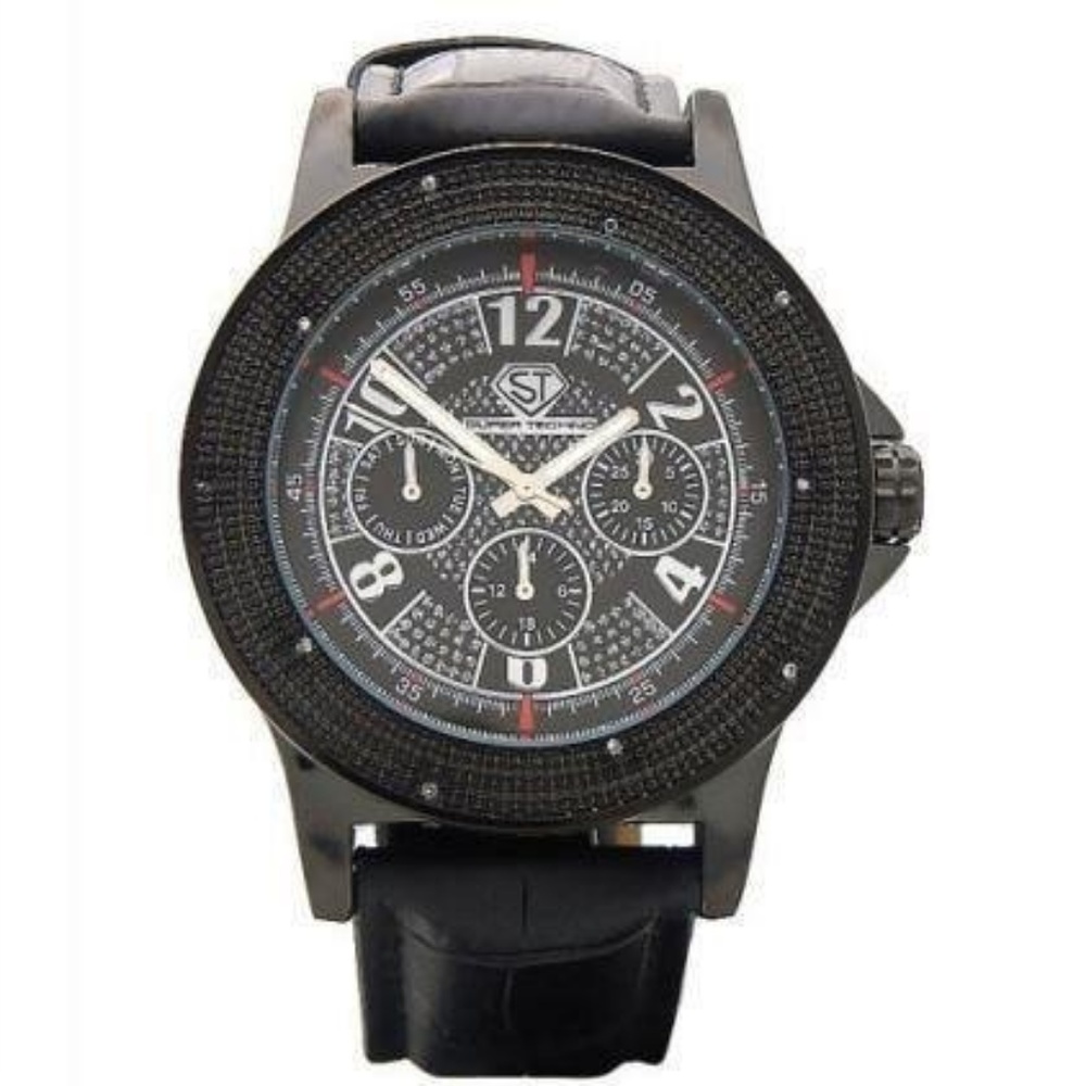 Super Techno 0.10CT diamonds Watch Black